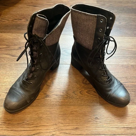 Kelsi Dagger Black & Grey Women’s Leather Lace Up Combat Moto Boots Size 10 - Picture 9 of 9